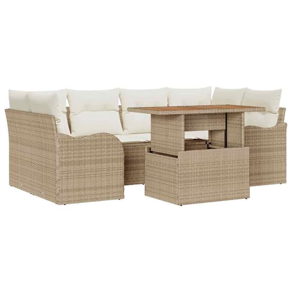 vidaXL Trädgårdsoffset med lagring 7 pcs Beige Poly rattan