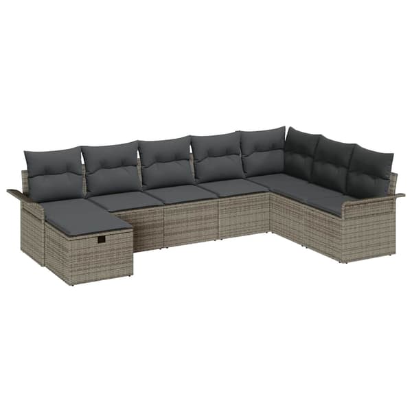vidaXL Trädgårdsoffset med kudde med lagring 8 pcs Grå Poly rattan