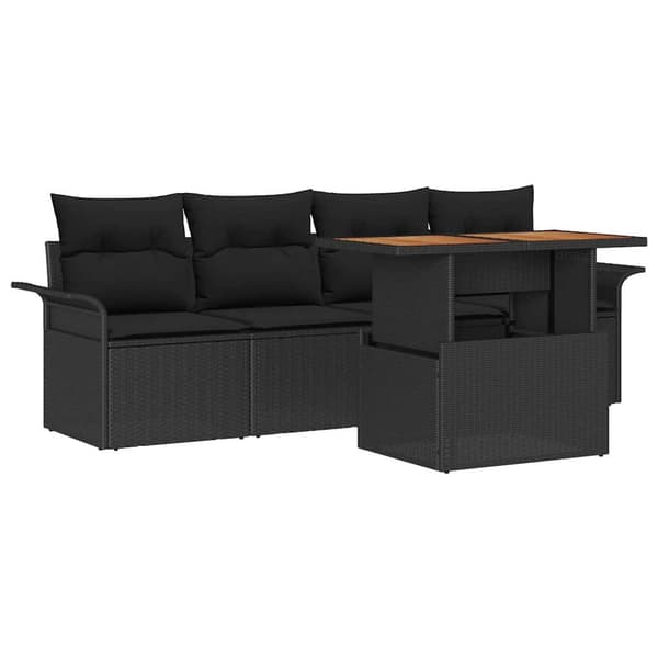 vidaXL Trädgårdsoffset med lagring 5 pcs Svart Poly rattan