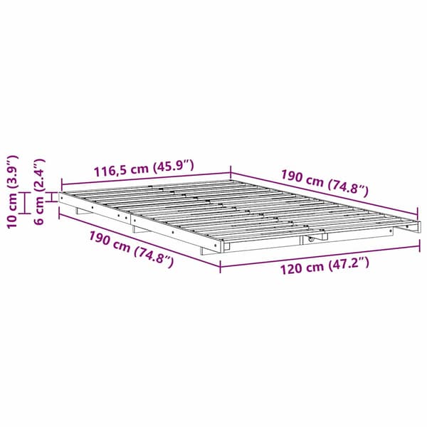 vidaXL Sängram Vit 120 x190 cm Massiv furu