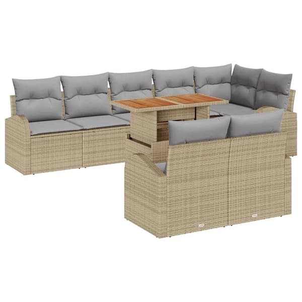 vidaXL Trädgårdsoffset med lagring 9 pcs Beige Poly rattan