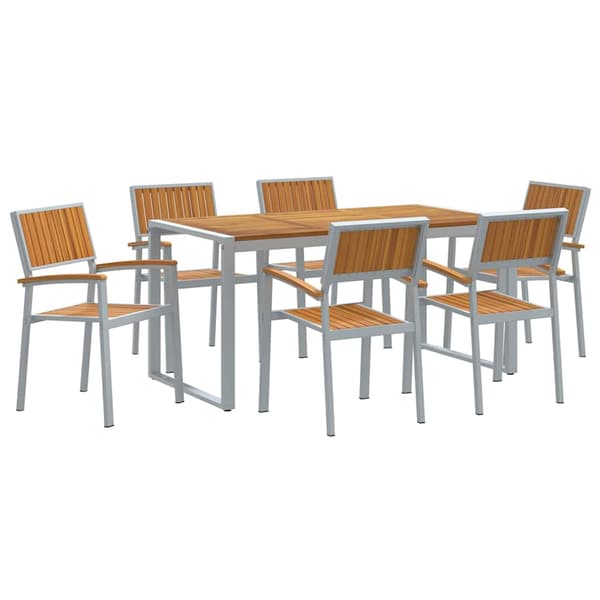 vidaXL Trädgårdsmöbelset 7 pcs Grå Massivt Akaciaträ