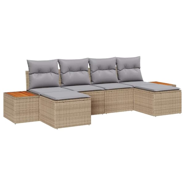 vidaXL Trädgårdsoffset med kudde 6 pcs Beige konstrotting