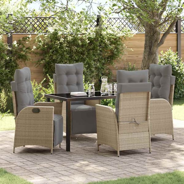 vidaXL Trädgårdsmöbelset med kudde 5 pcs Beige konstrotting