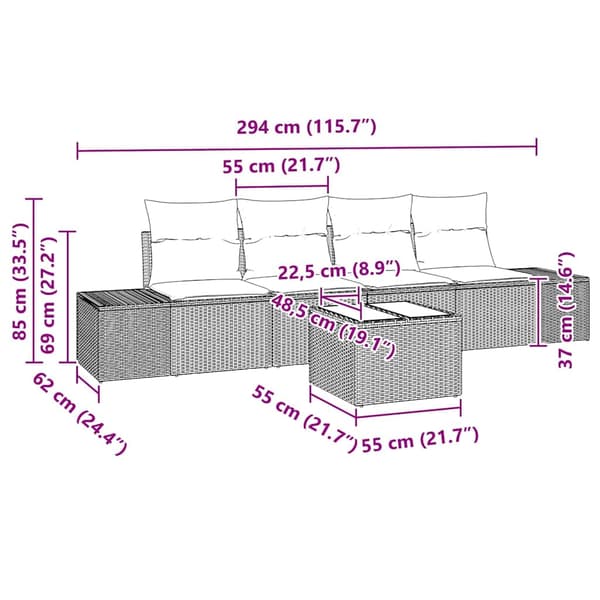 vidaXL Soffset med kudde 5 pcs Beige och Ljusgrå konstrotting