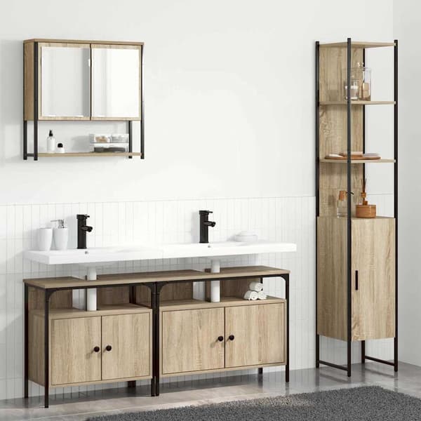 vidaXL Baderomsinnredningssett med hylle 4 pcs Sonoma eik Medium