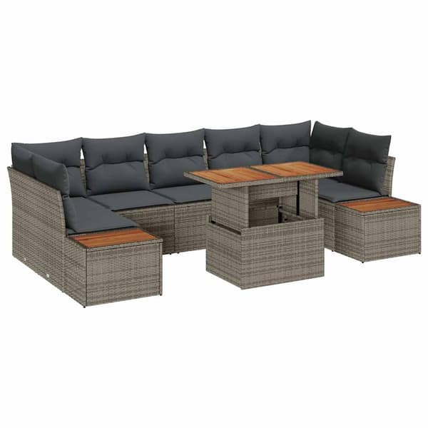 vidaXL Trädgårdsoffset med lagring 8 pcs Grå Poly rattan