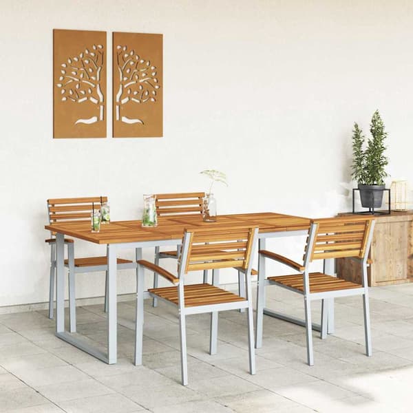 vidaXL Hage Spisegruppe 5 pcs Grå Solid akasietre