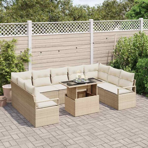 vidaXL Trädgårdsoffset med lagring 10 pcs Beige Poly rattan