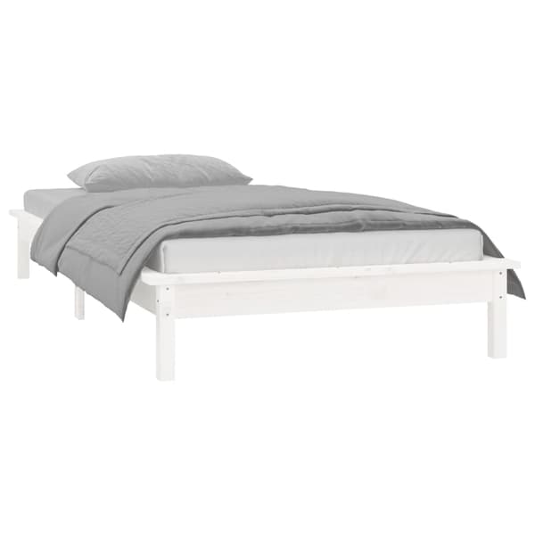 vidaXL Sengeramme med LED hvit 90x190 cm Single heltre