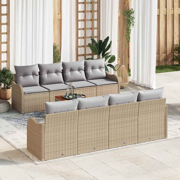 vidaXL Trädgårdsoffset 9 pcs Beige och Ljusgrå konstrotting