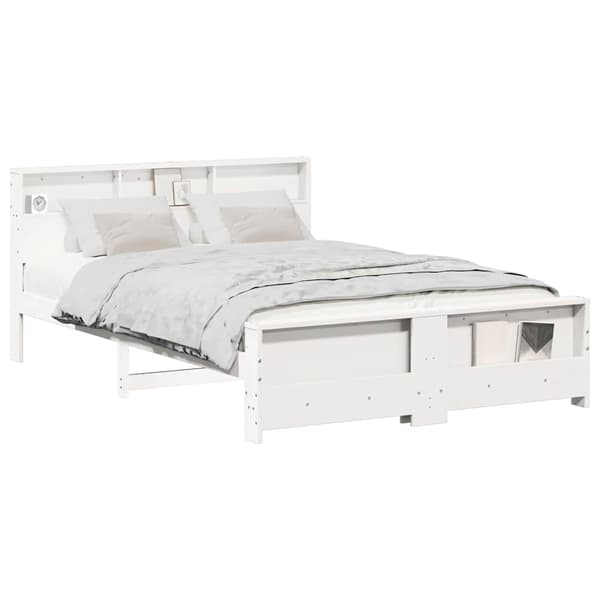 vidaXL Sengestamme med hodegjerde Hvit 140 x 200 cm Konstruert tre