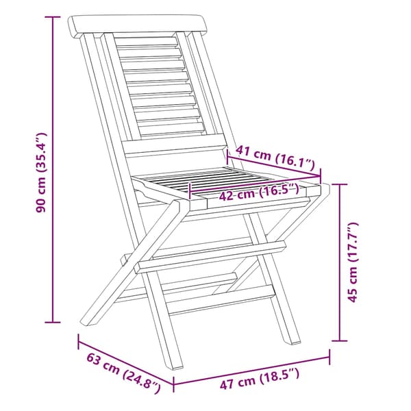 vidaXL Klappstoler 2 stk 47x63x90 cm heltre teak