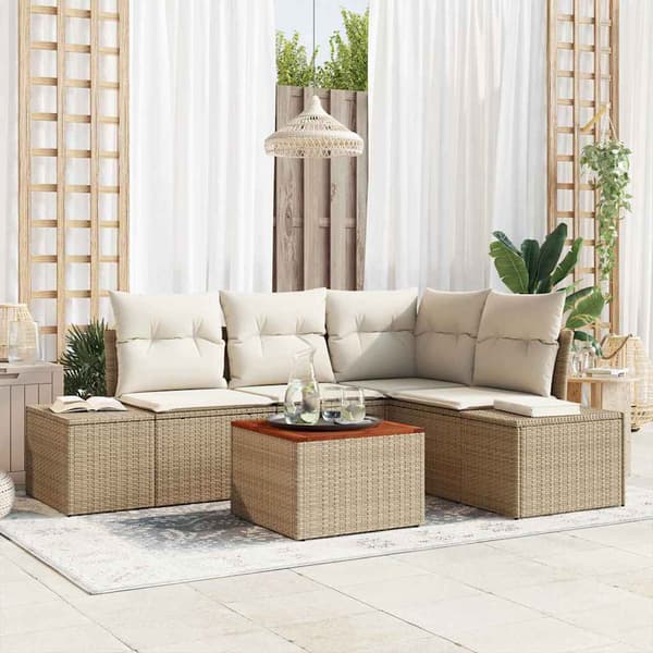 vidaXL Trädgårdsoffset 5 pcs Beige och gräddfärgad konstrotting