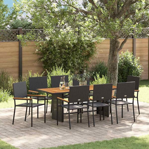 vidaXL Hage Spisegruppe 9 pcs Svart polyrotting