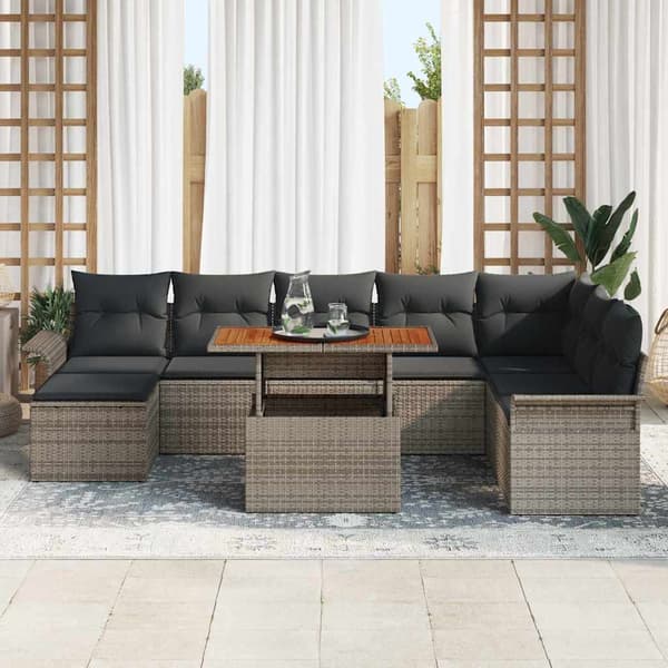 vidaXL Trädgårdsoffset med lagring 9 pcs Grå Poly rattan