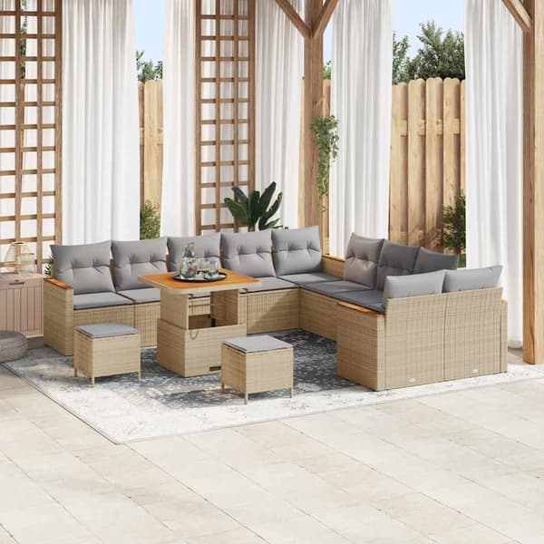 vidaXL Trädgårdsoffset med kudde 13 pcs Beige konstrotting