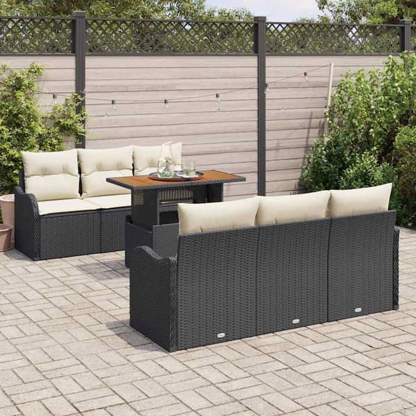 vidaXL Trädgårdsoffset med lagring 7 pcs Svart Poly rattan