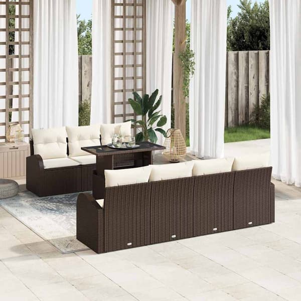 vidaXL Trädgårdsoffset med kudde 8 pcs Brun Poly rattan