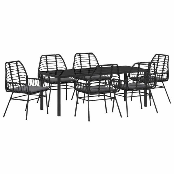 vidaXL Trädgårdsmöbelset 7 pcs Svart konstrotting