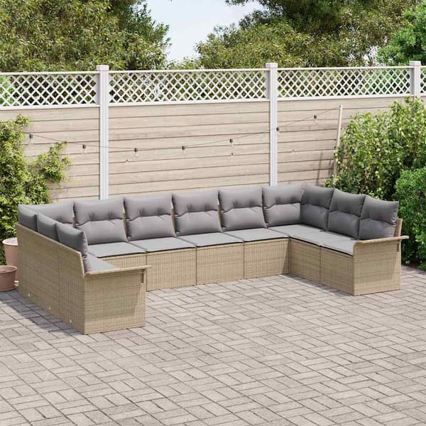 vidaXL Trädgårdsoffset med lagring 10 pcs Beige konstrotting