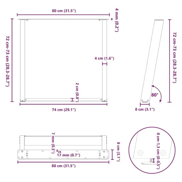 vidaXL Matbordsben U-formad 2 st vit 80x(72-73) cm stål