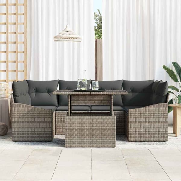 vidaXL Trädgårdsoffset med lagring 7 pcs Grå Poly rattan