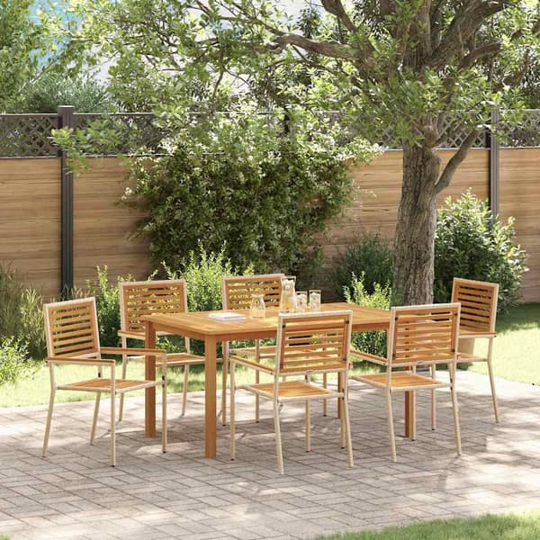 vidaXL Hage Spisegruppe 7 pcs Beige Solid akasietre