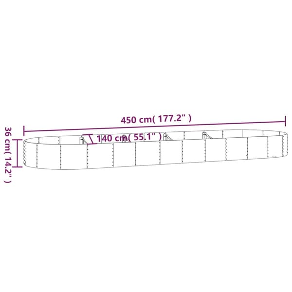 vidaXL Høybed galvanisert stål 450x140x36 cm sølv
