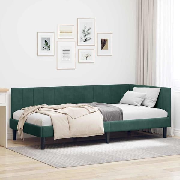 vidaXL Hörnssängstomme Mörkgrön 100 x 200 cm Sammet