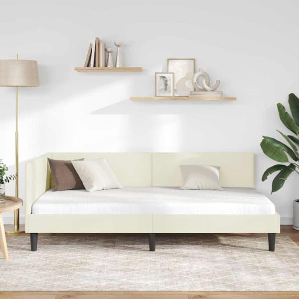 vidaXL Hörn sängram Grädde 80 x 200 cm Sammet och trämaterial
