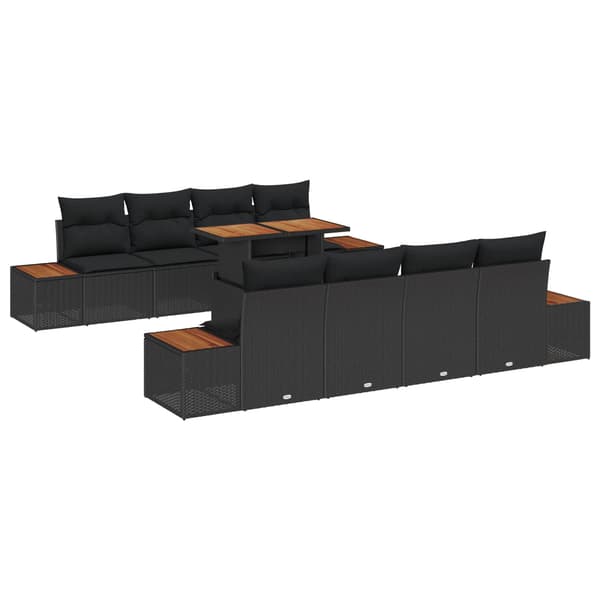 vidaXL Trädgårdsoffset med lagring 9 pcs Svart Poly rattan