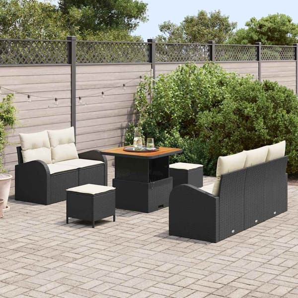 vidaXL Trädgårdsoffset med kudde 8 pcs Svart konstrotting