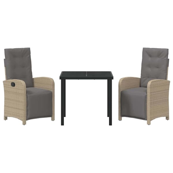 vidaXL Trädgårdsmöbelset med kudde 3 pcs Beige konstrotting
