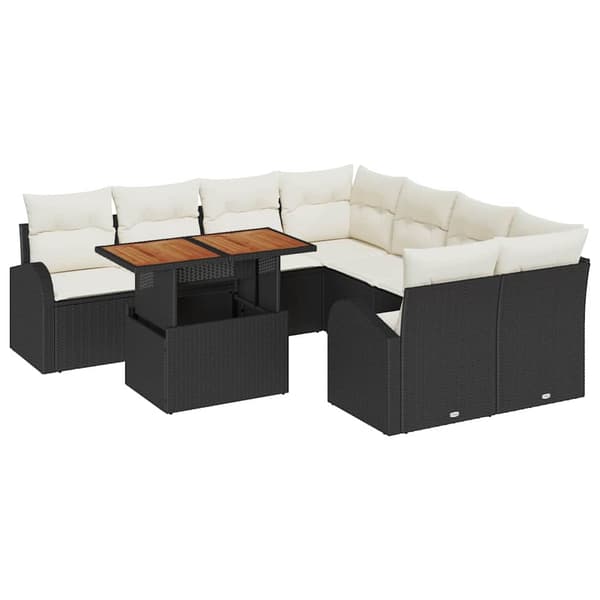 vidaXL Trädgårdsoffset med lagring 9 pcs Svart Poly rattan