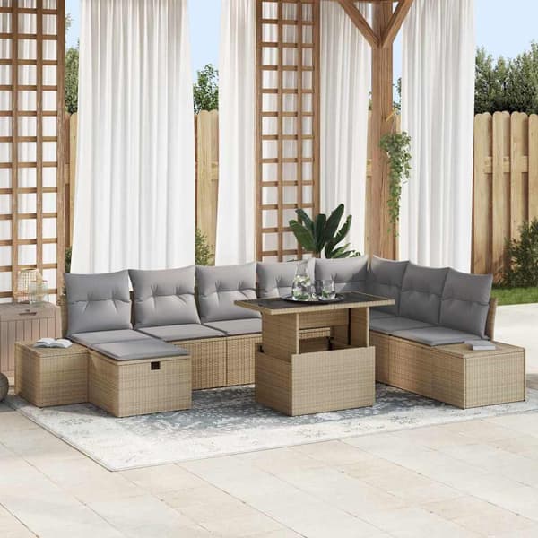 vidaXL Trädgårdsoffset 9 pcs Beige konstrotting