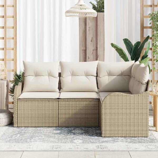 vidaXL Trädgårdsoffset med lagring 4 pcs Beige konstrotting