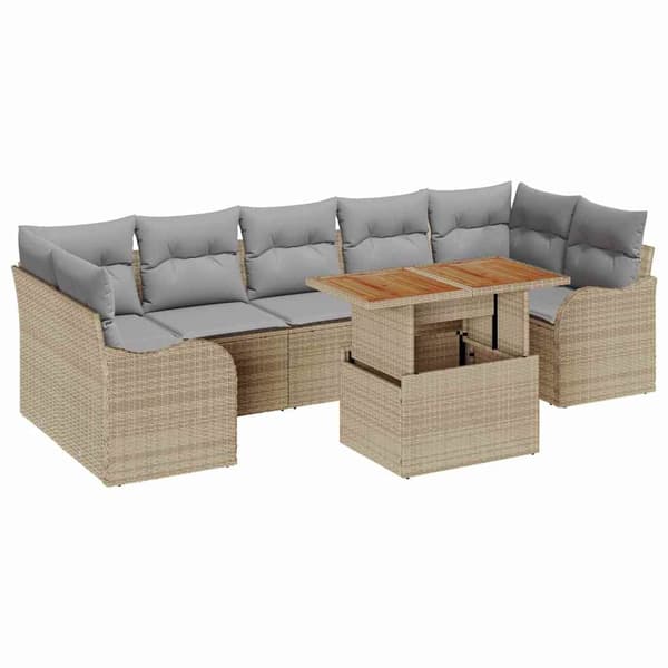 vidaXL Trädgårdsoffset med lagring 8 pcs Beige Poly rattan