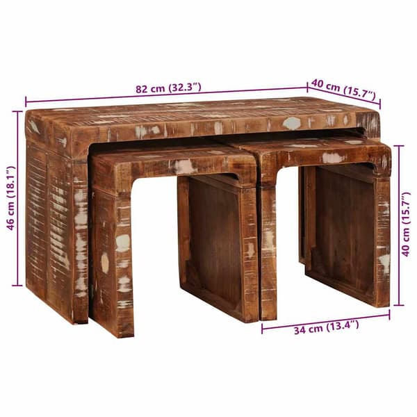 vidaXL Nesting Bord 3 pcs Brun Massiv Reclaim Tre