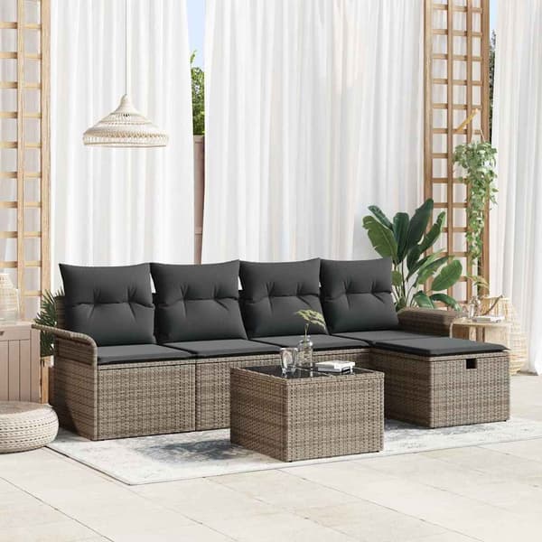 vidaXL Trädgårdsoffset med kudde med lagring 6 pcs Grå Poly rattan