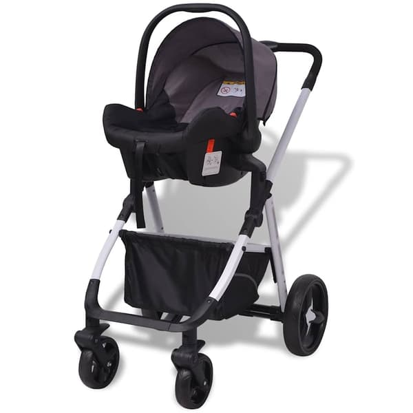 vidaXL 3-i-1 Barnvagn aluminium grå och svart