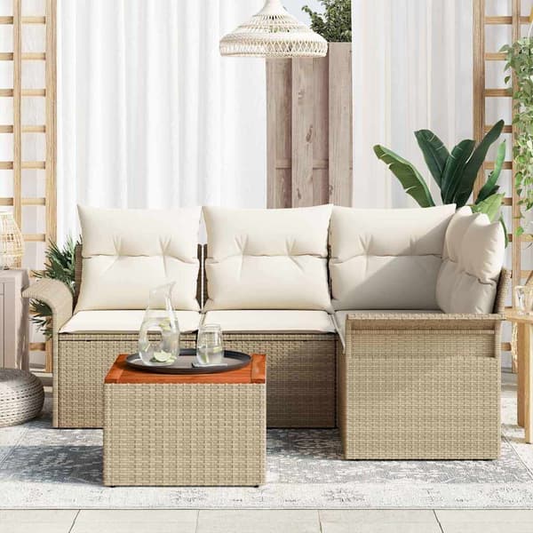 vidaXL Trädgårdsoffset 5 pcs Beige och gräddfärgad konstrotting