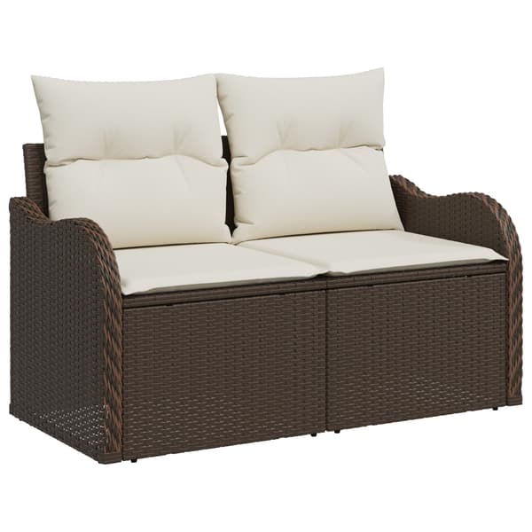 vidaXL Trädgårdsoffset med kudde 9 pcs Brun Poly rattan