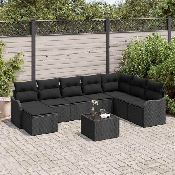 vidaXL Trädgårdsoffset 9 pcs Svart konstrotting
