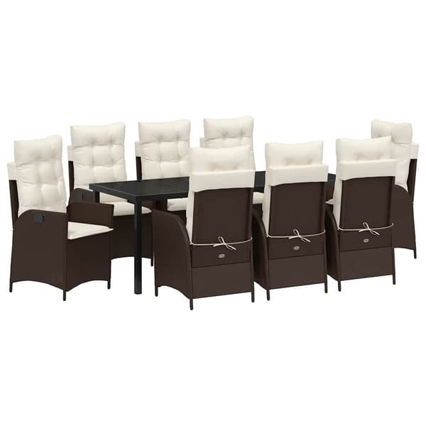 vidaXL Trädgårdsmöbelset med kudde 9 pcs Brun konstrotting