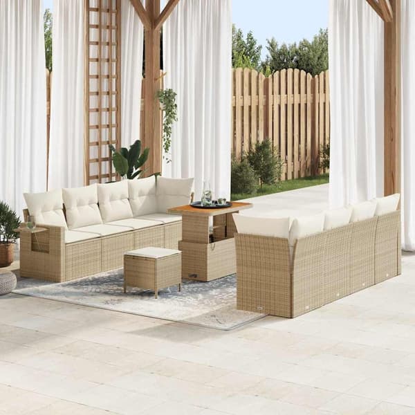 vidaXL Trädgårdsoffset med kudde 11 pcs Beige Poly rattan