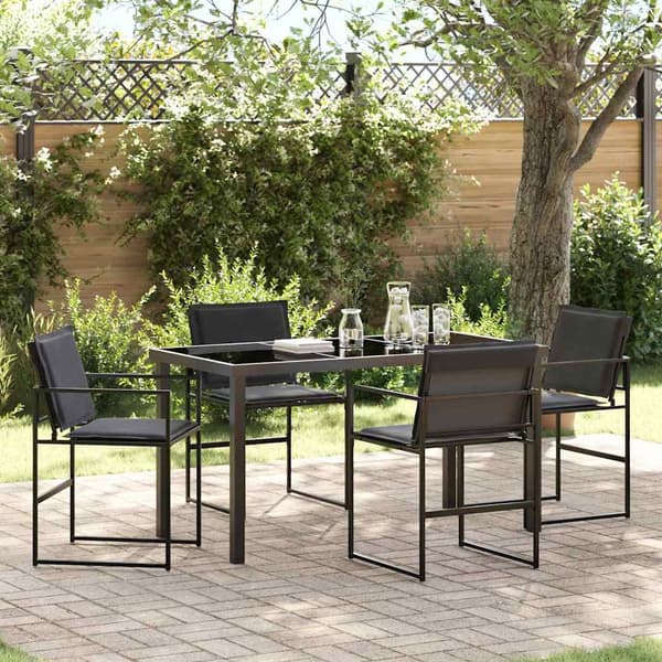 vidaXL Trädgårdsmöbelset 5 pcs Svart Pulverlackerat stål