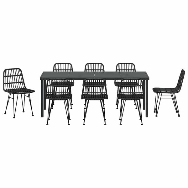 vidaXL Trädgårdsmöbelset 9 pcs Svart Pulverlackerat stål