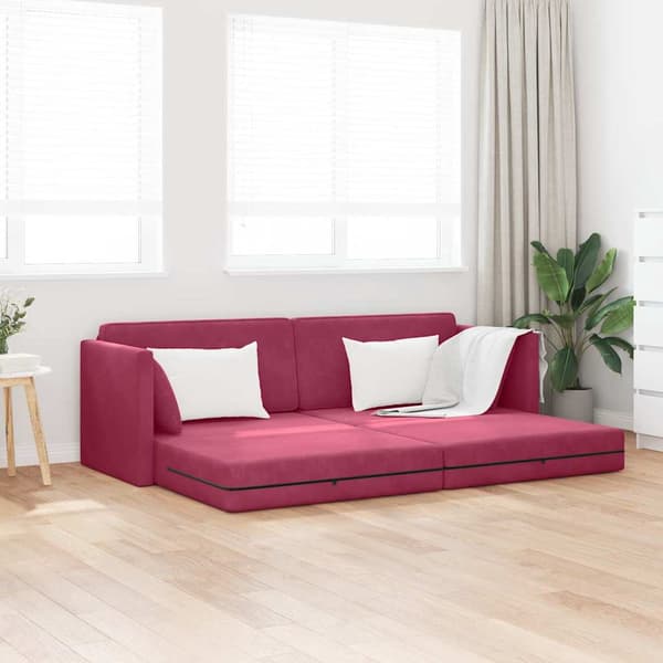 vidaXL Golvbäddsoffa Vinröd 213 x 70 x 77 cm Sammet