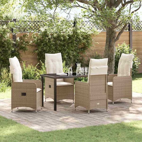 vidaXL Trädgårdsmöbelset med kudde 5 pcs Beige konstrotting